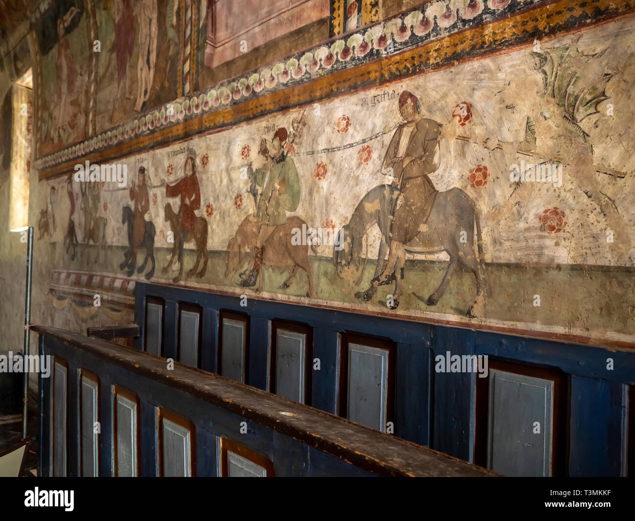 detail of religious fresco inside 15th Century painted chapel in the French Riviera back country Stock Photo