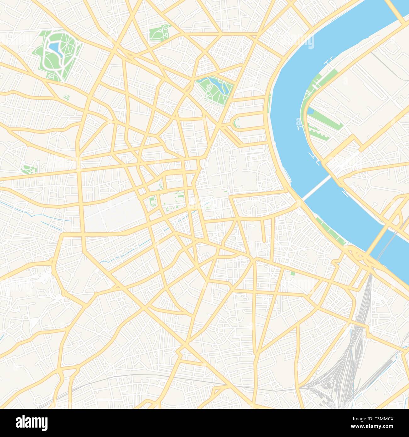 Printable map of Bordeaux, France with main and secondary roads and