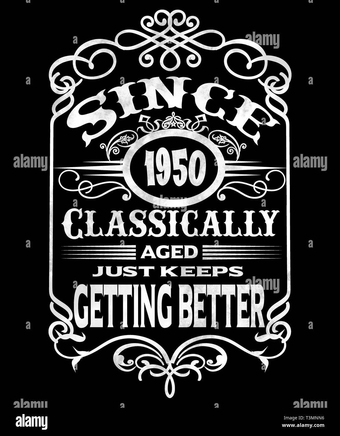 Since 1950 graphic typography, classically aged, just keeps getting better in a vintage, retro and distressed word graphic.  Great for any events for  Stock Photo