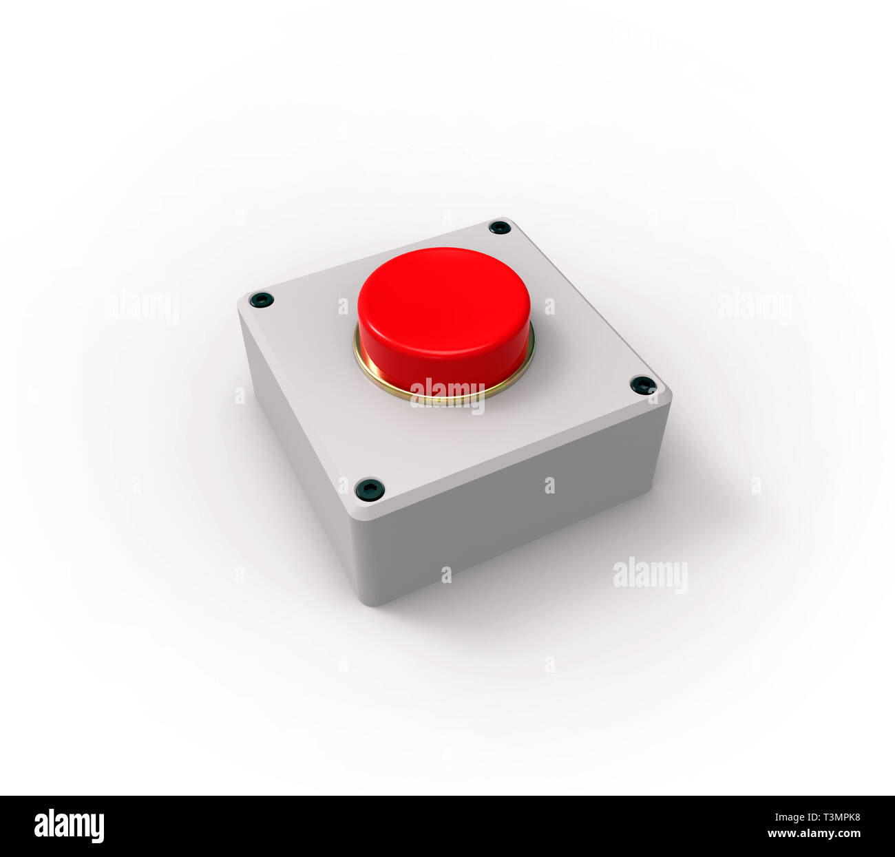 Red button, on the base, isolated on white, 3D rendering Stock Photo ...