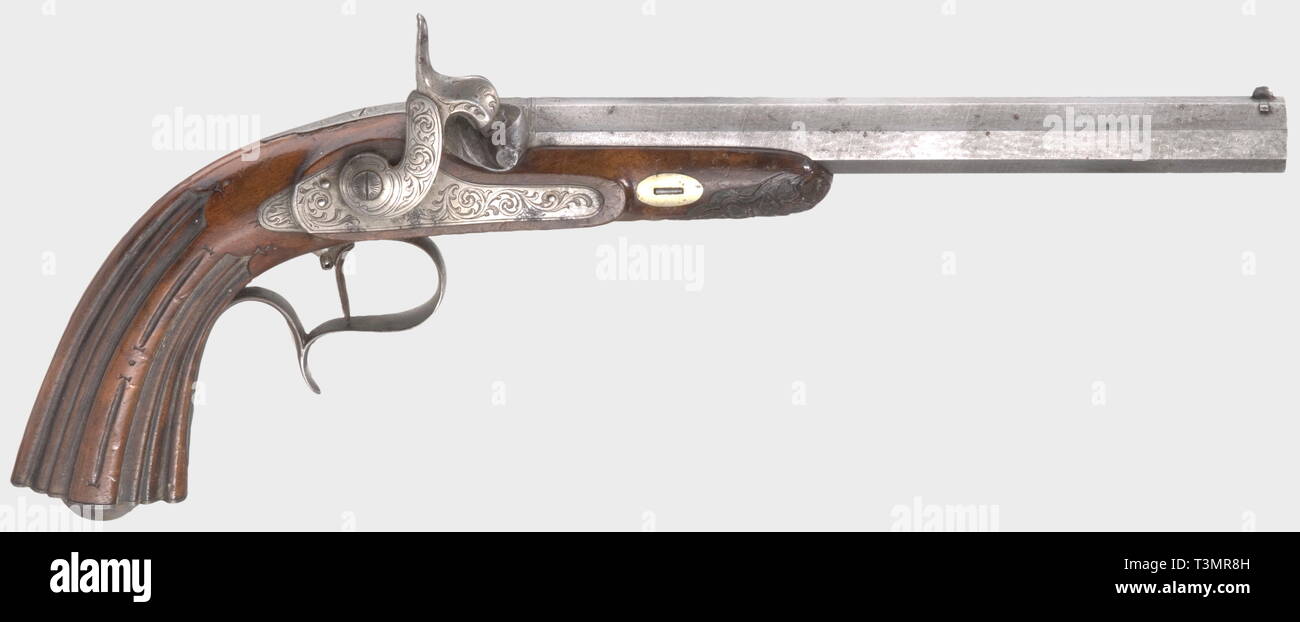 Small arms, pistols, caplock pistol, caliber 12 mm, Liege, Belgium, circa 1850, Additional-Rights-Clearance-Info-Not-Available Stock Photo