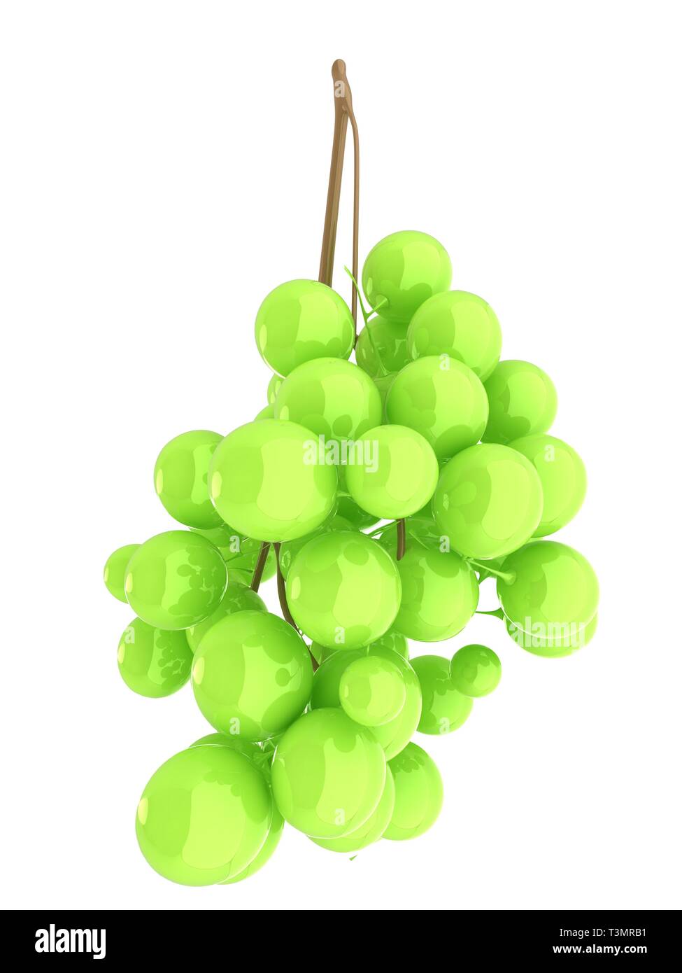 Healthy fruits Green wine grapes isolated white background. Bunch of grapes ready to eat. 3d illustration Stock Photo
