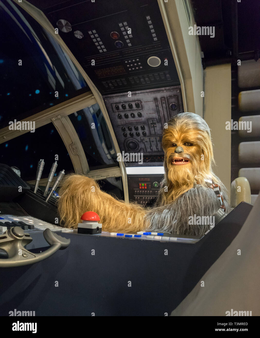 Madame Tussaud’s Waxwork Museum, Star Wars display, Chewbacca pilots the Millennium Falcon Stock Photo