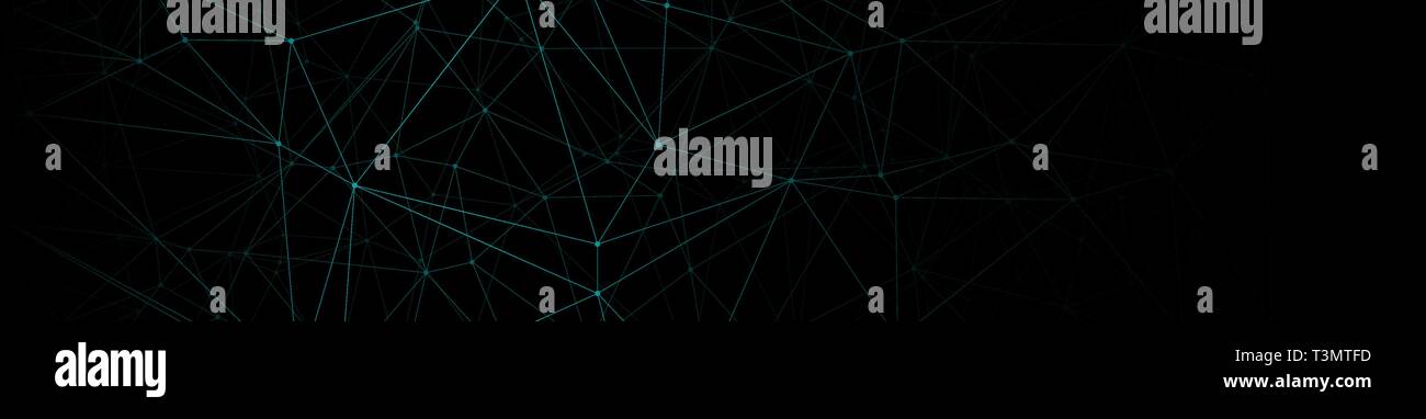 Modern tech backdrop design, vector wires and dots connected, black background Stock Vector