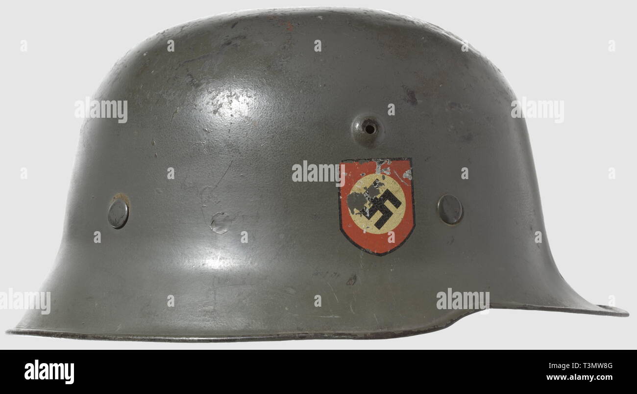 Body armour, helmets, German steel helmet M38 for SS Sicherheitsdienst and Waffen-SS police units, in service 1938 - 1945, Editorial-Use-Only Stock Photo