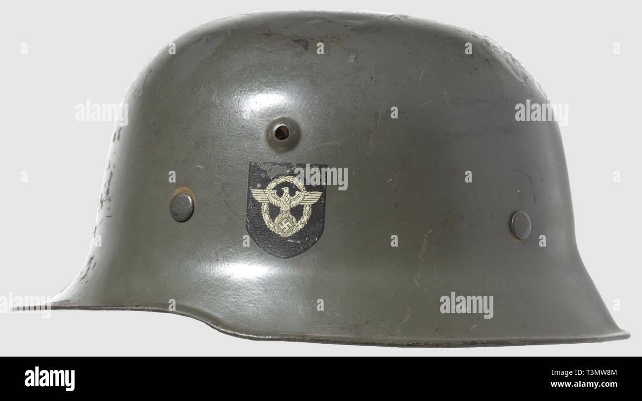 Body armour, helmets, German steel helmet M38 for SS Sicherheitsdienst and Waffen-SS police units, in service 1938 - 1945, Editorial-Use-Only Stock Photo