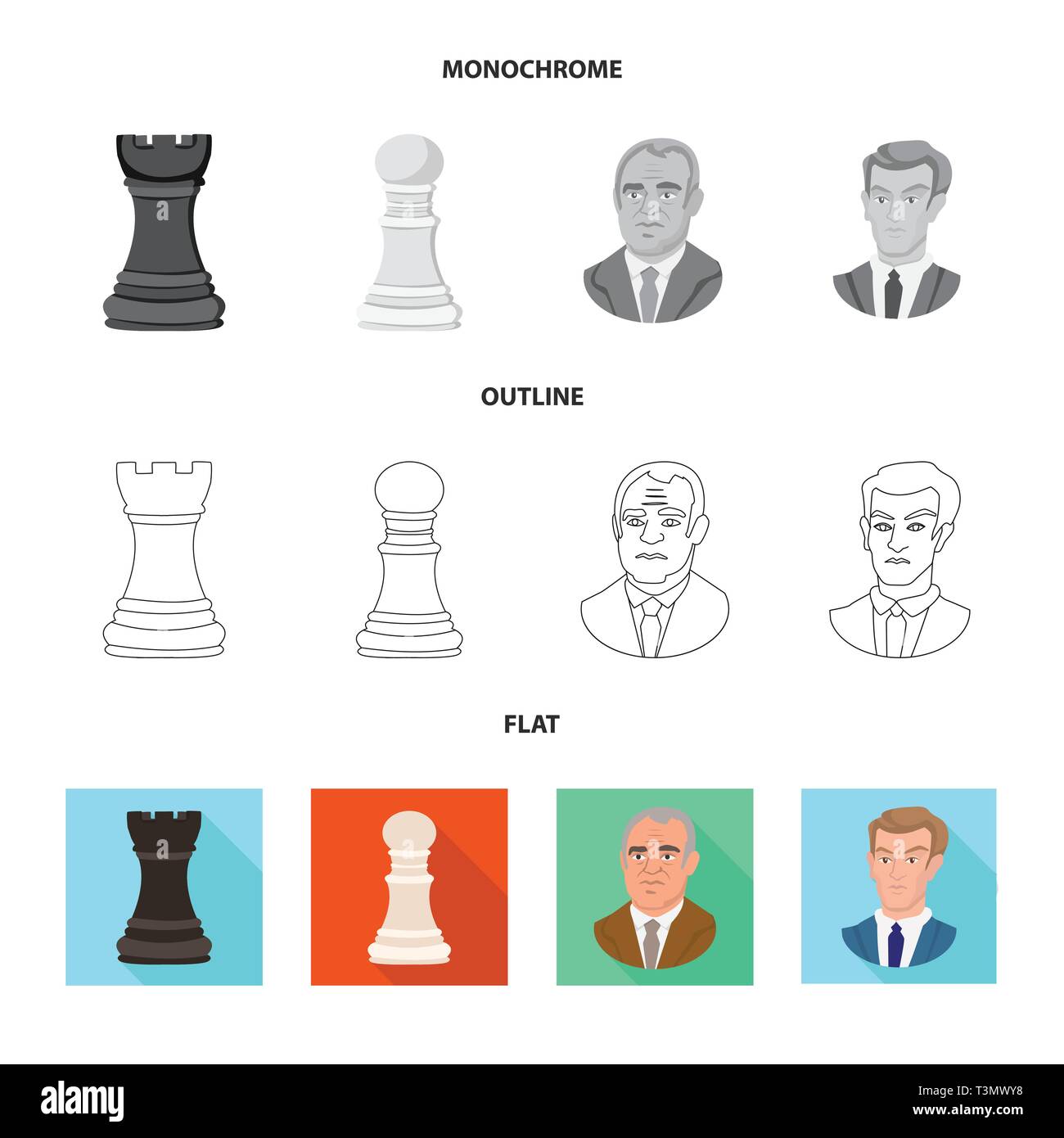 Vector illustration of checkmate and thin symbol. Set of checkmate and ...