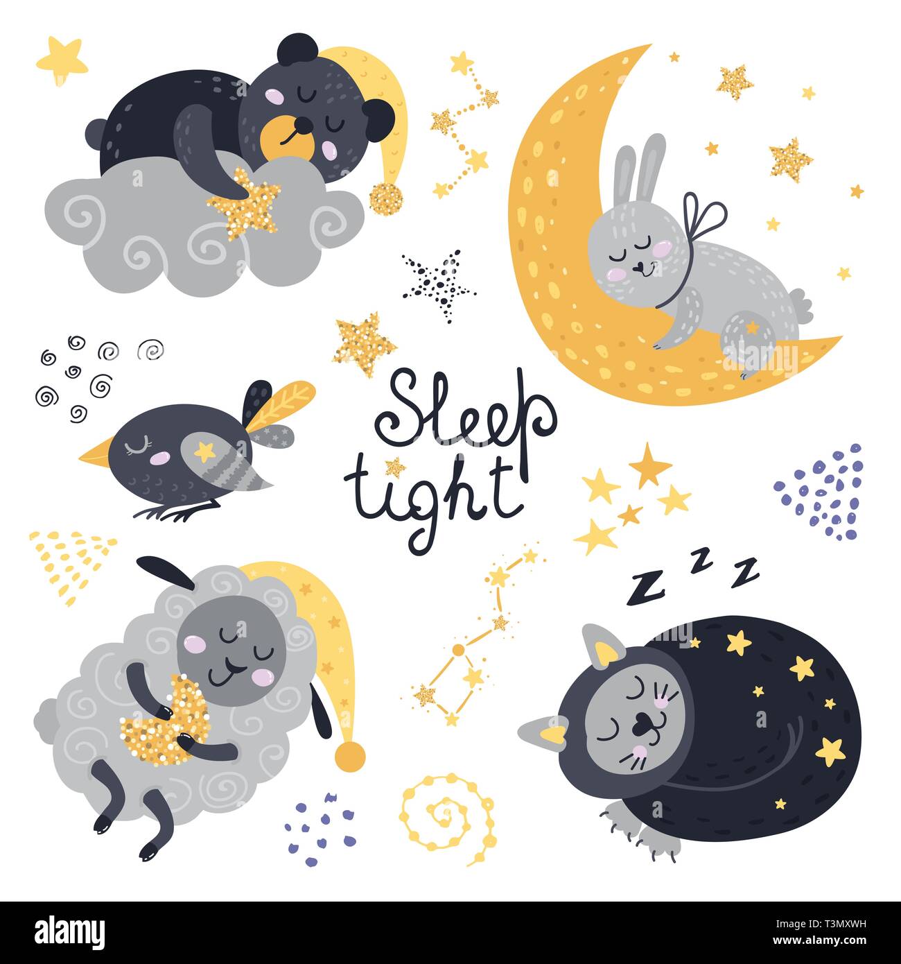 Vector set of cute sleeping animals. Vector illustration for your design  Stock Vector Image & Art - Alamy
