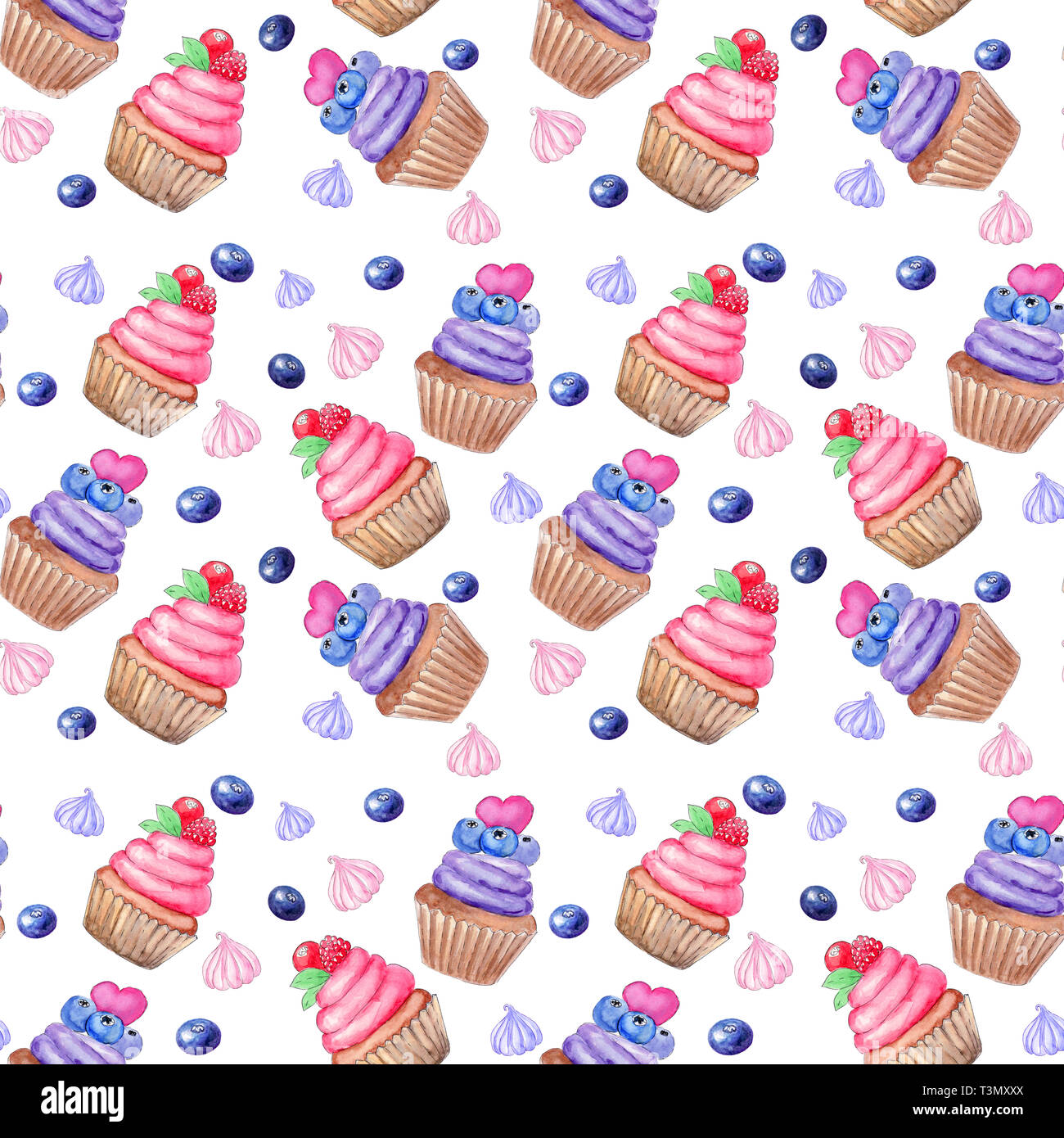 Seamless pattern with hand painted watercolor sweet cupcake. Print ...