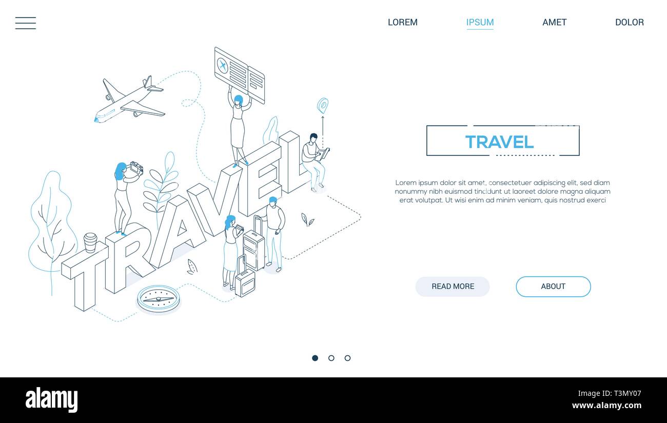 Travel concept - line design style isometric web banner Stock Vector