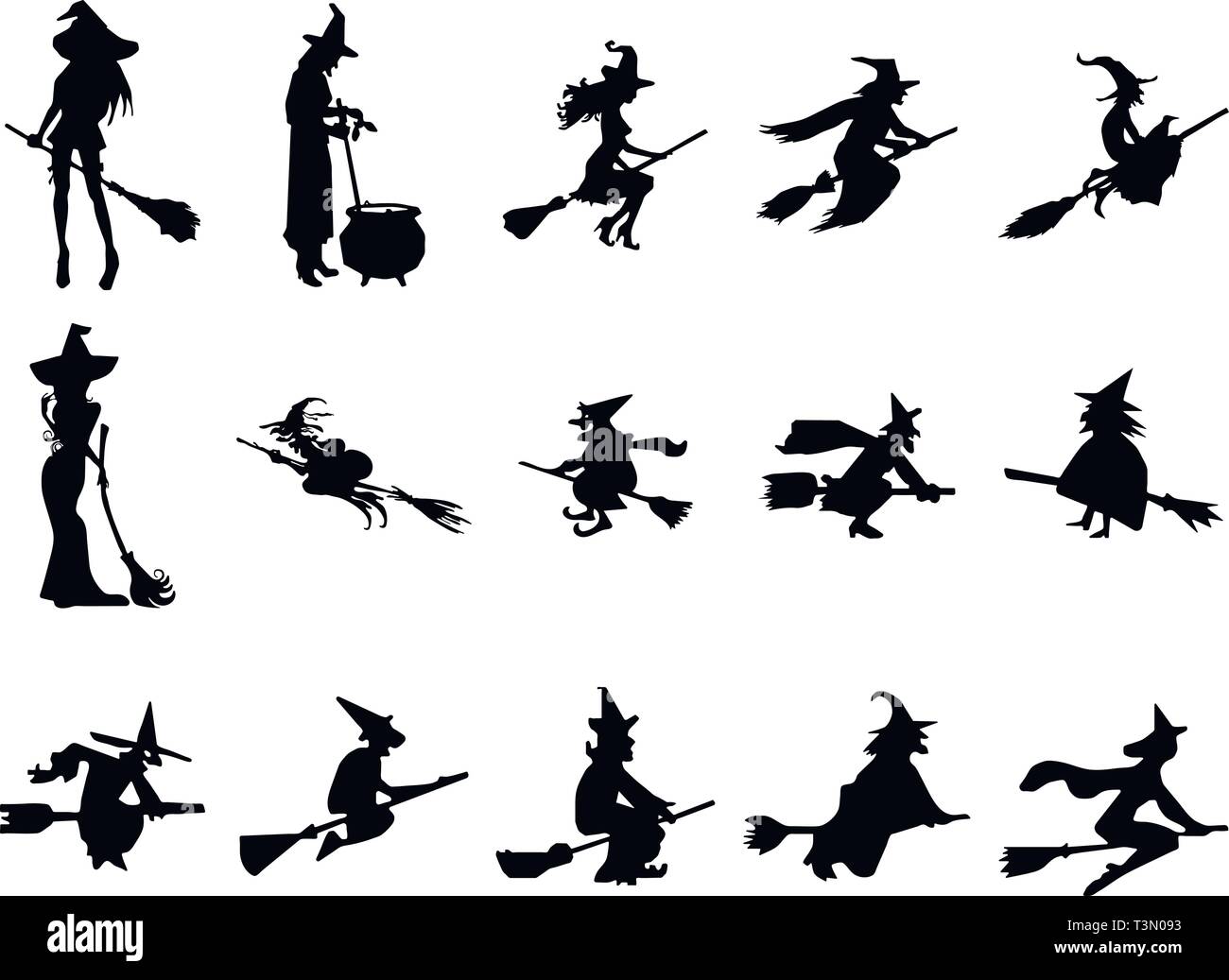 Halloween Witch Silhouettes Stock Vector