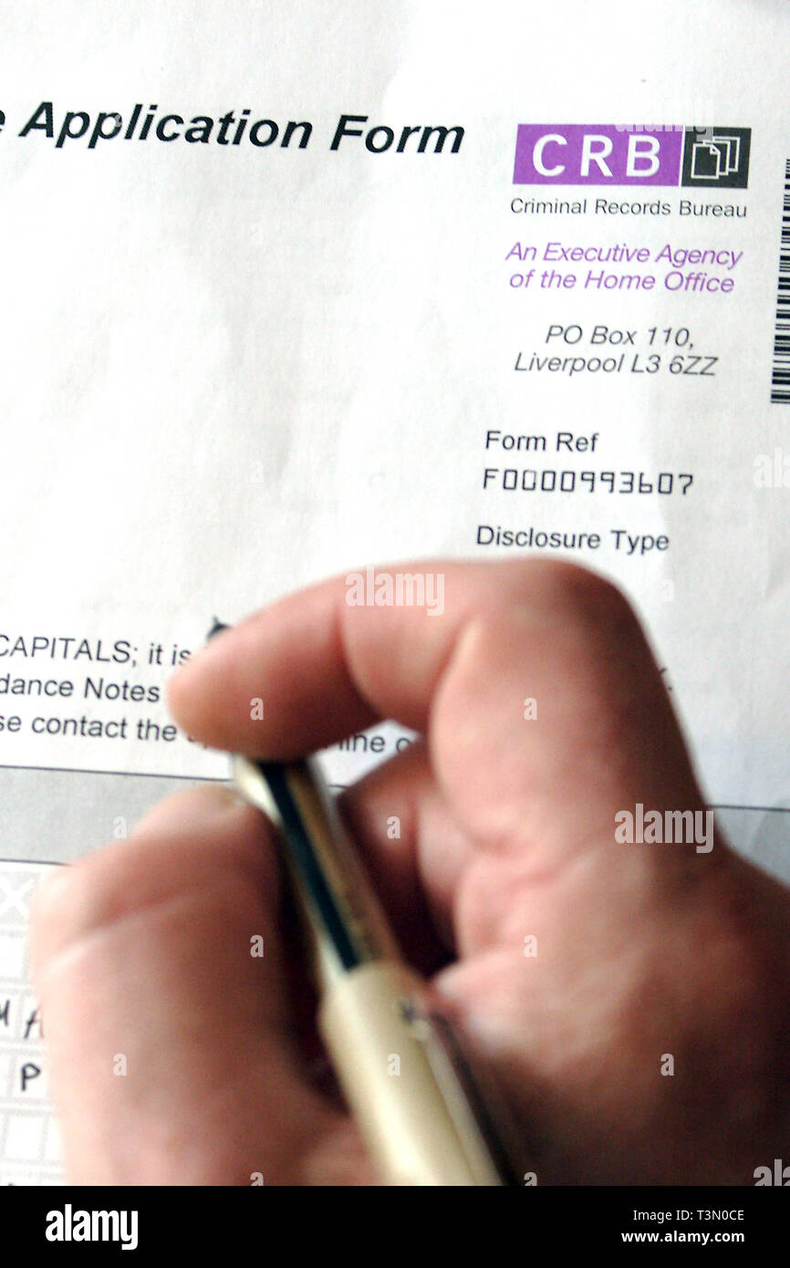 Disclosure Application Form to check for a criminal record. Warwickshire. UK. 2/06/2005 Stock