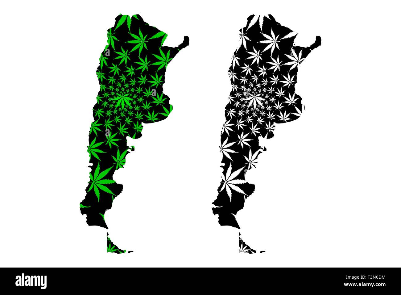Argentina - map is designed cannabis leaf green and black,  Federative Argentine Republic map made of marijuana (marihuana,THC) foliage, Stock Vector
