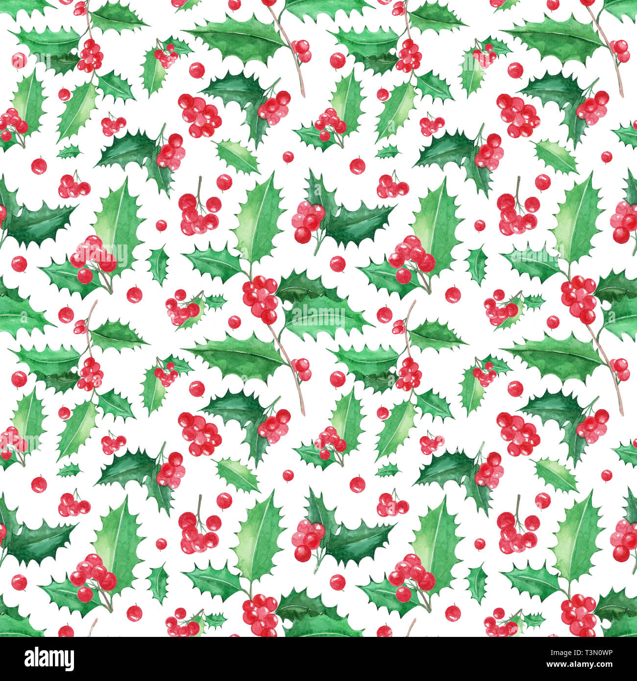 seamless floral pattern with holly christmas Stock Photo - Alamy