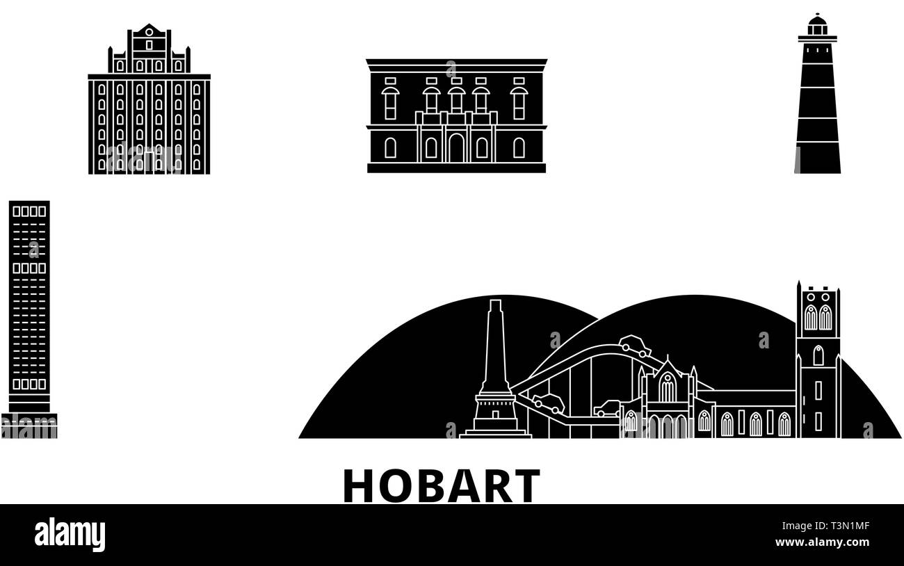 Australia, Hobart flat travel skyline set. Australia, Hobart black city vector illustration, symbol, travel sights, landmarks. Stock Vector