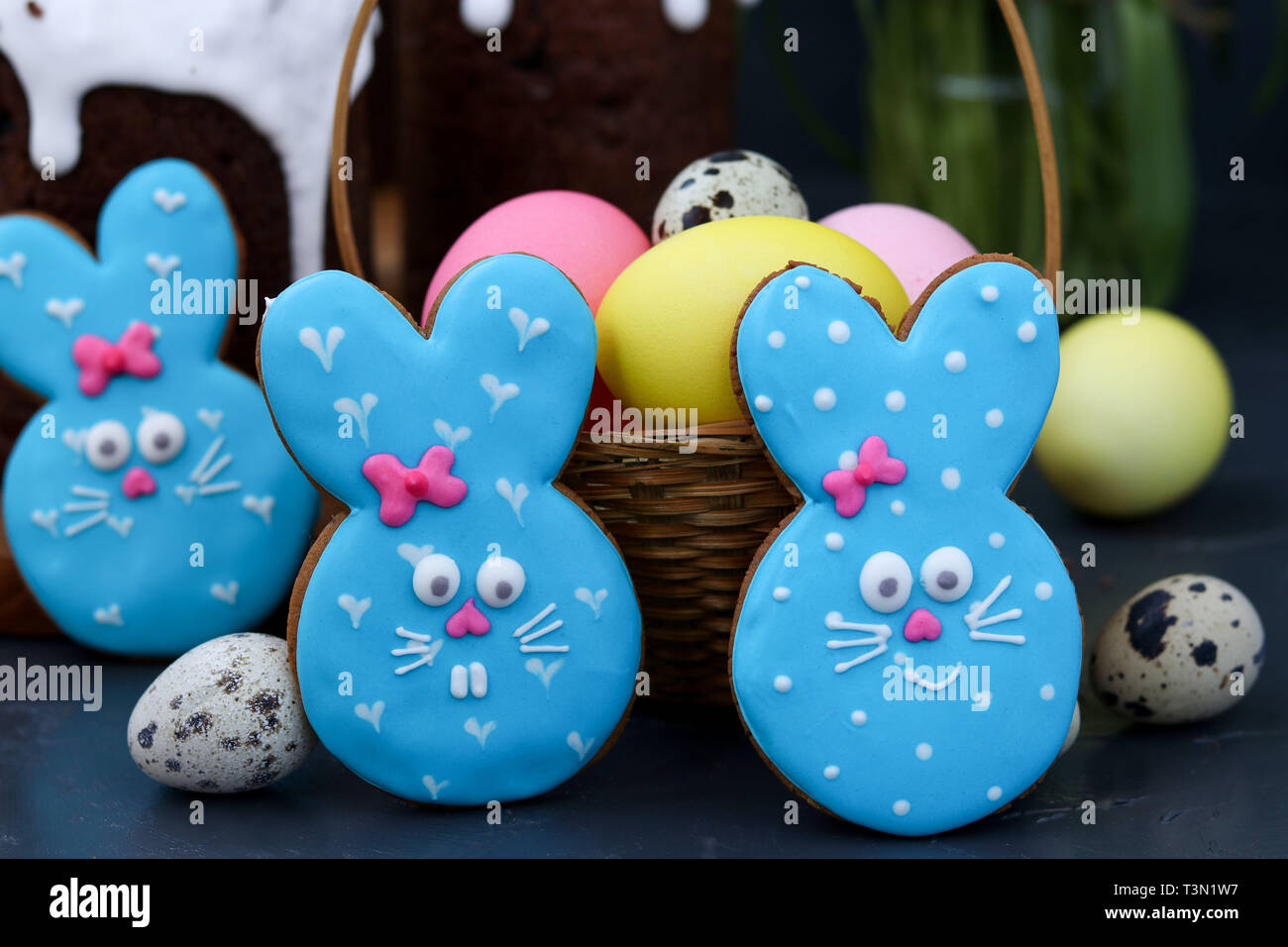 Easter bunny sugar cookies, animalshaped biscuits like a cute blue