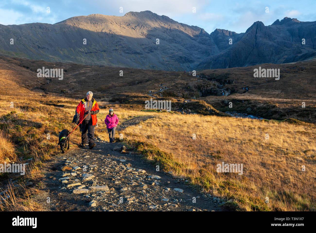 Footpath leading to and from the Fairy Pools with the Cuillin Hills in