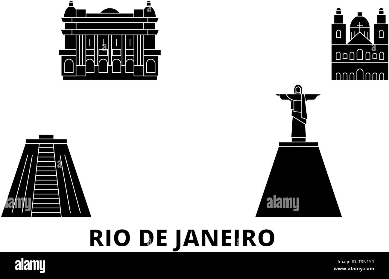 Brazil, Rio De Janeiro flat travel skyline set. Brazil, Rio De Janeiro black city vector illustration, symbol, travel sights, landmarks. Stock Vector