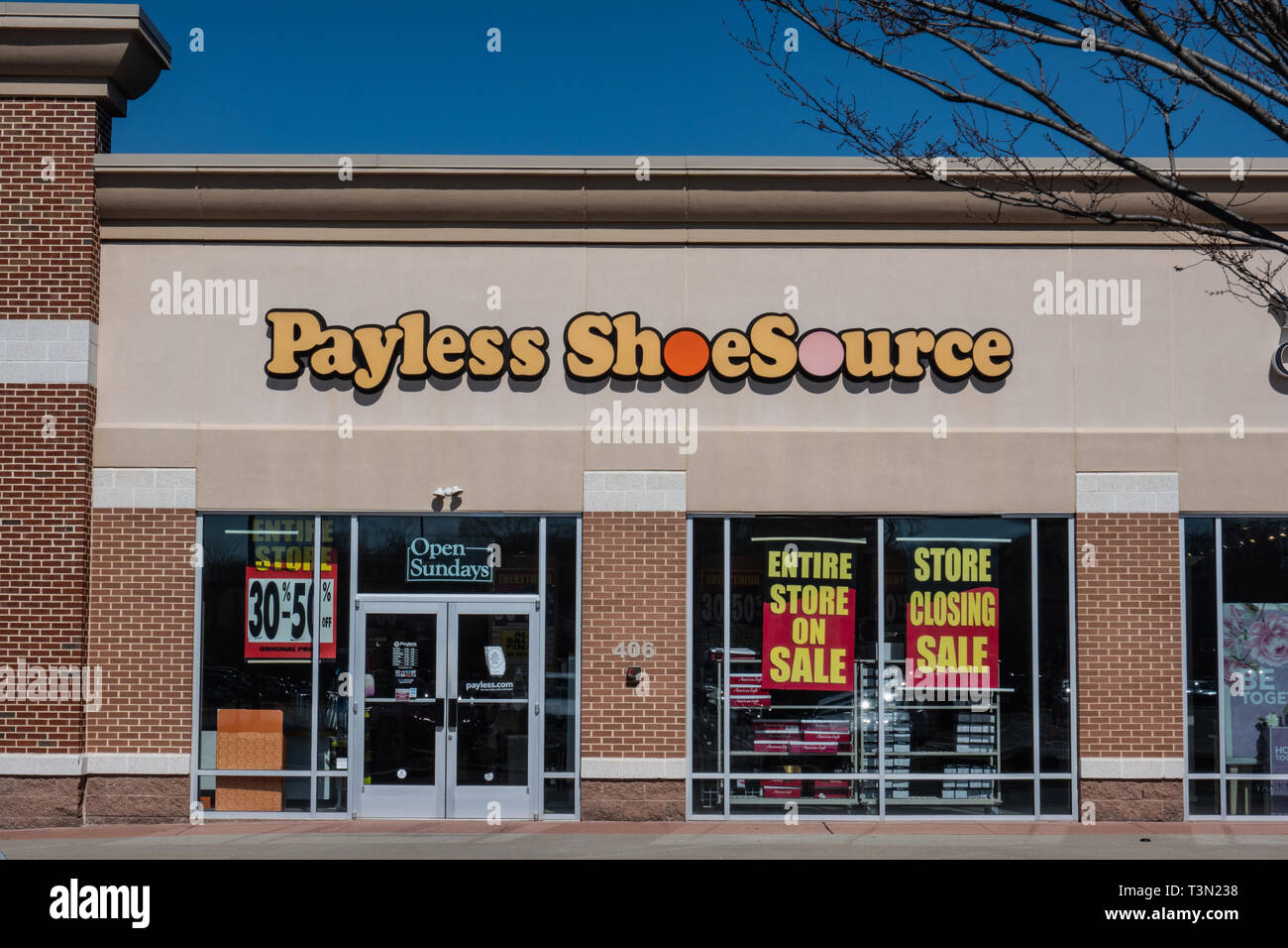 Trenton, NJ - April 1, 2019: This Payless ShoeSource store is located at Hamilton Marketplace. Payless has filed for Chapter 11 Protection and is slat Stock Photo