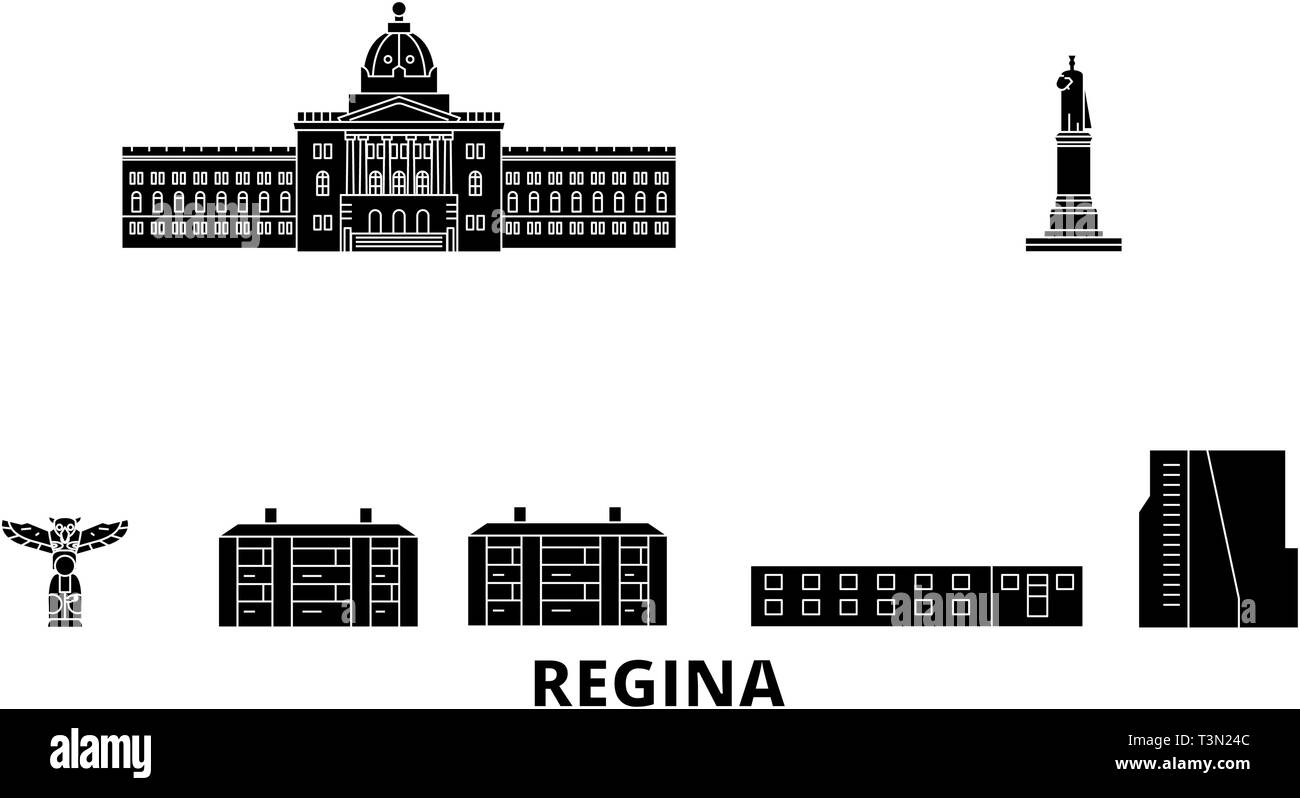 Canada, Regina flat travel skyline set. Canada, Regina black city vector illustration, symbol, travel sights, landmarks. Stock Vector
