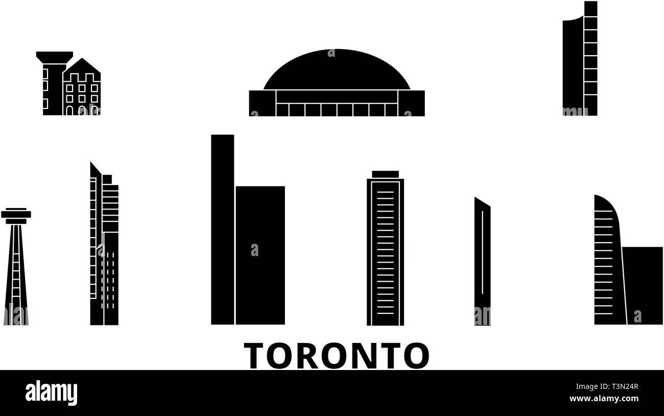 Canada, Toronto City flat travel skyline set. Canada, Toronto City black city vector illustration, symbol, travel sights, landmarks. Stock Vector