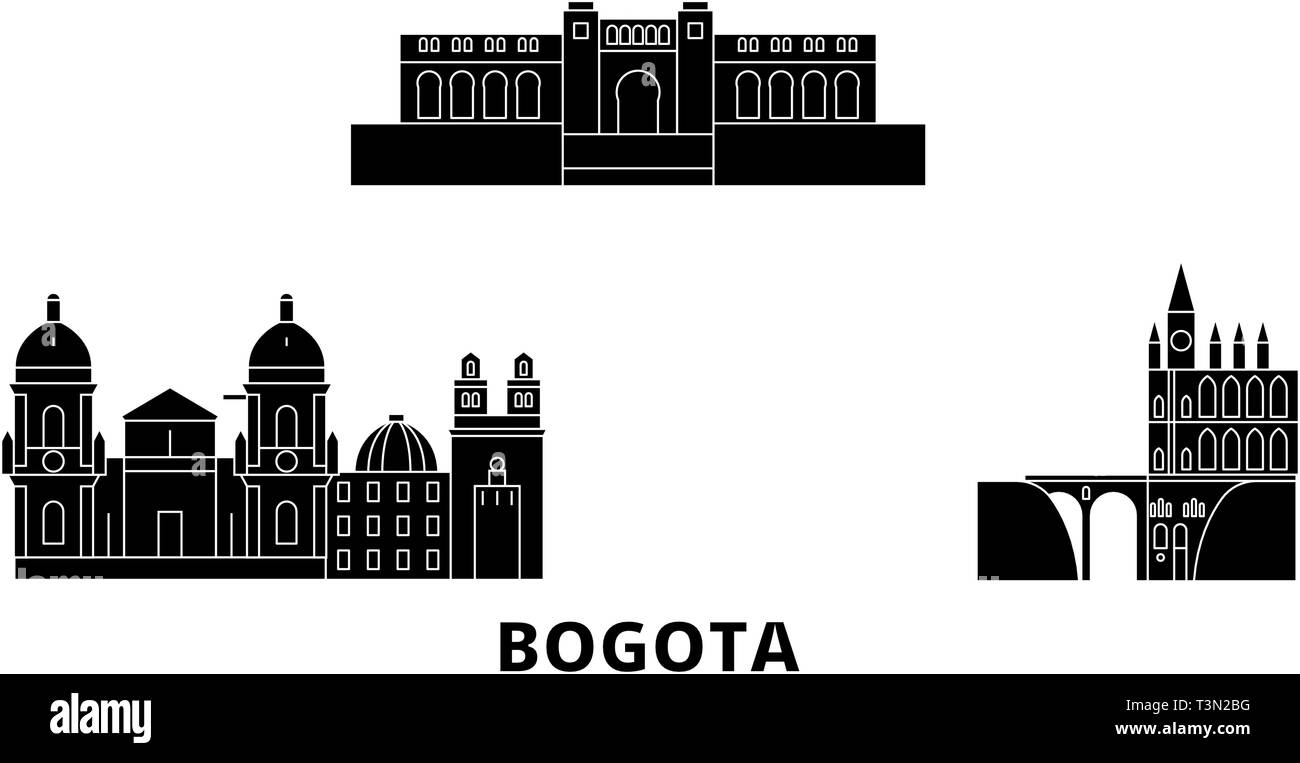 Colombia, Bogota flat travel skyline set. Colombia, Bogota black city vector illustration, symbol, travel sights, landmarks. Stock Vector