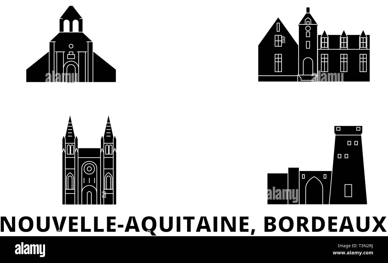 France, Bordeaux flat travel skyline set. France, Bordeaux black city vector illustration, symbol, travel sights, landmarks. Stock Vector