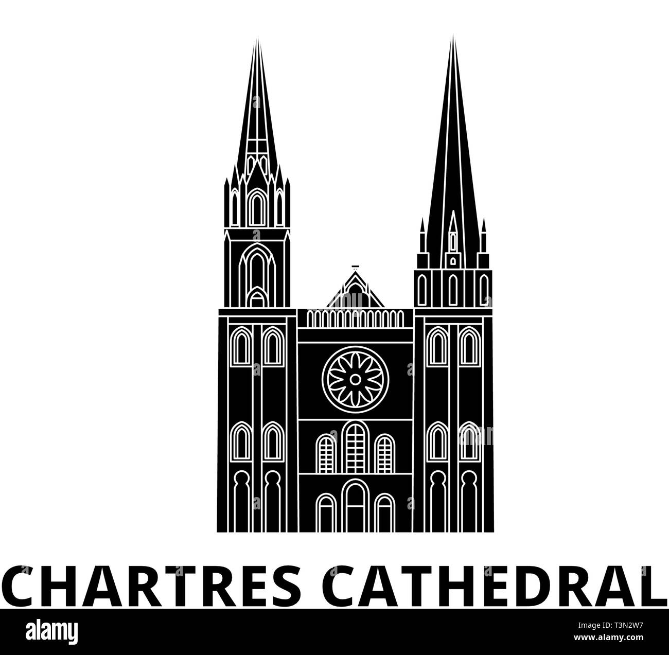 France, Chartres Cathedral Landmark flat travel skyline set. France, Chartres Cathedral Landmark black city vector illustration, symbol, travel sights Stock Vector