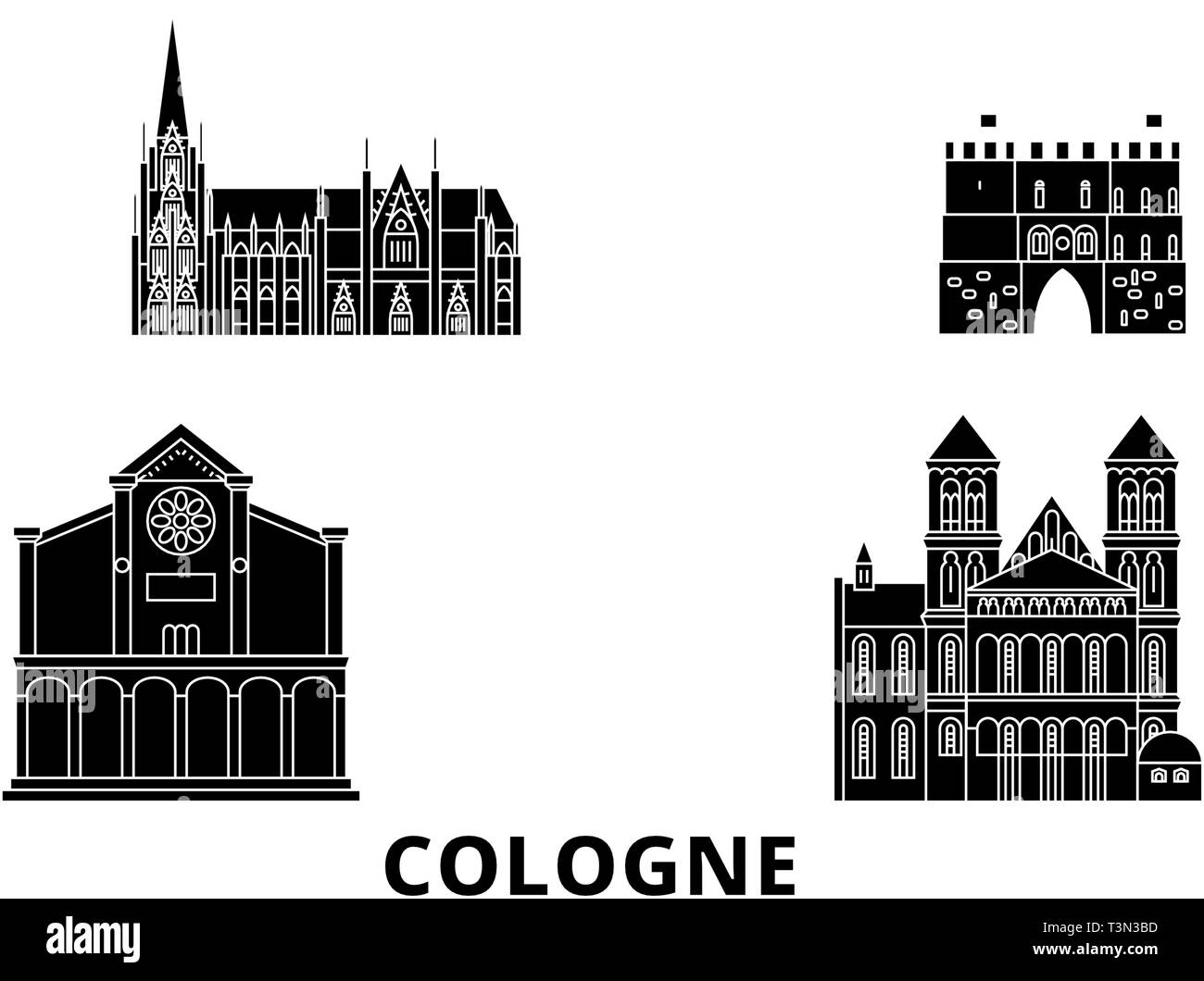 Germany, Cologne flat travel skyline set. Germany, Cologne black city vector illustration, symbol, travel sights, landmarks. Stock Vector