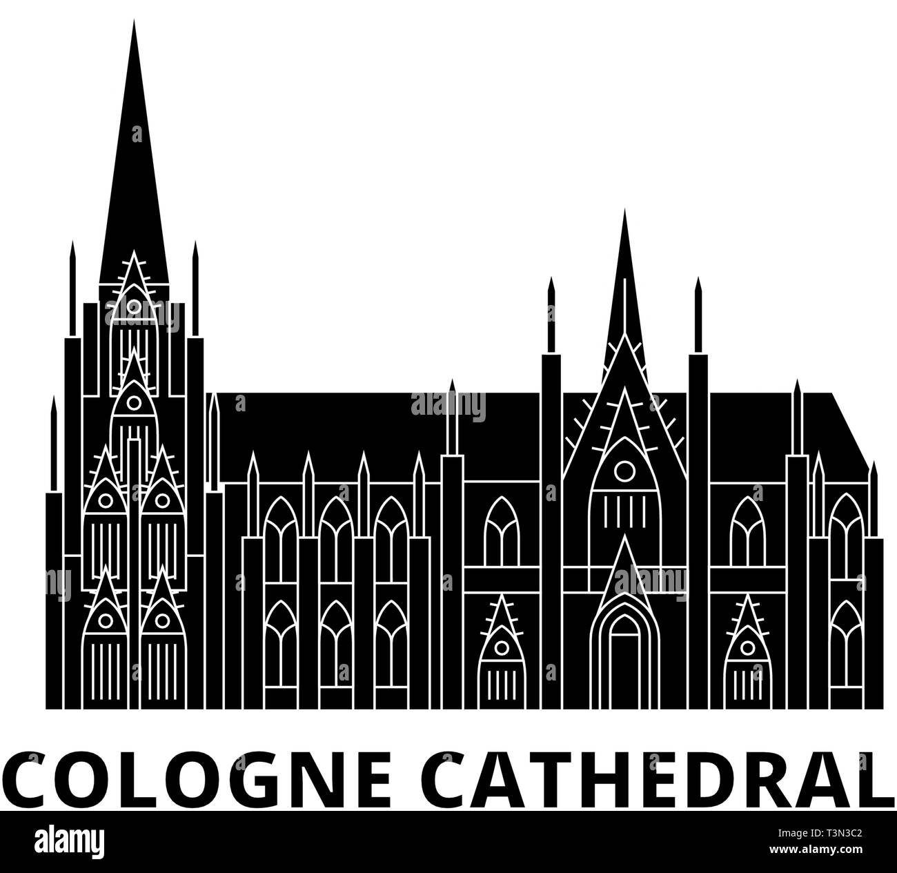 Germany, Cologne Cathedral flat travel skyline set. Germany, Cologne Cathedral black city vector illustration, symbol, travel sights, landmarks. Stock Vector