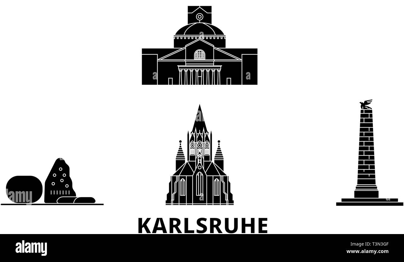 Germany, Karlsruhe flat travel skyline set. Germany, Karlsruhe black city vector illustration, symbol, travel sights, landmarks. Stock Vector