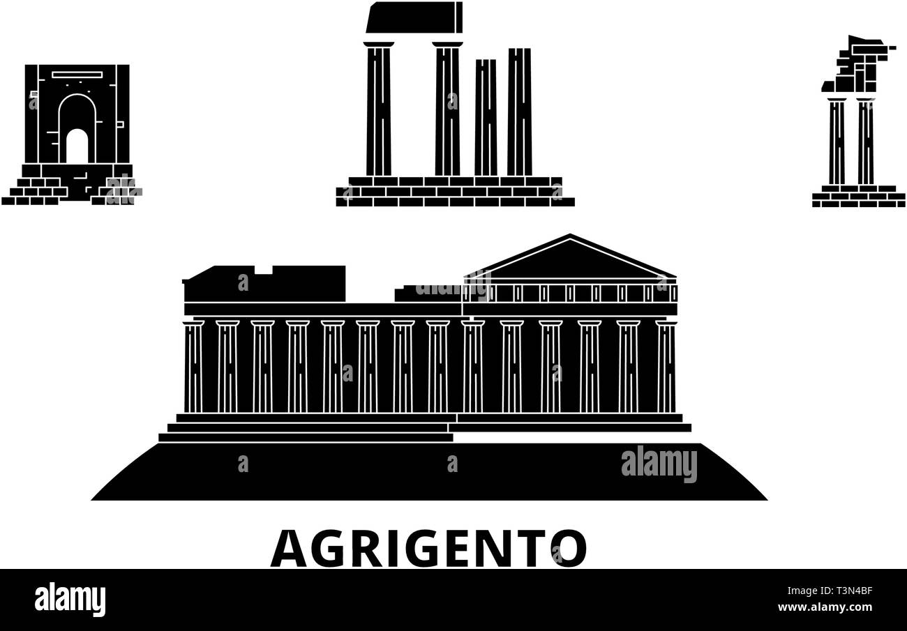 Italy, Agrigento  flat travel skyline set. Italy, Agrigento  black city vector illustration, symbol, travel sights, landmarks. Stock Vector