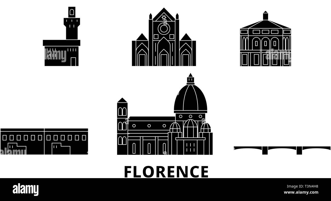 Italy, Florence flat travel skyline set. Italy, Florence black city vector illustration, symbol, travel sights, landmarks. Stock Vector