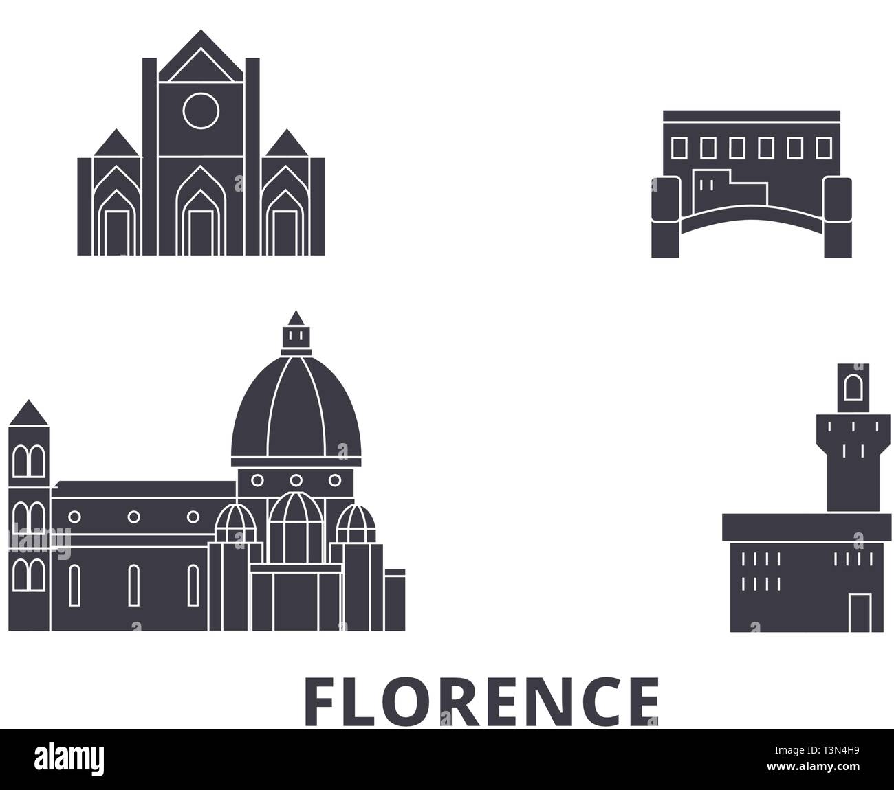 Italy, Florence City flat travel skyline set. Italy, Florence City black city vector illustration, symbol, travel sights, landmarks. Stock Vector