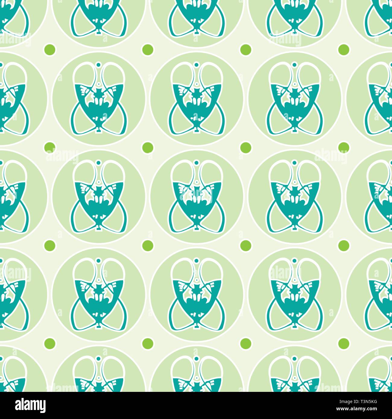 seamless pattern with abstract green Art Nouveau floral style Stock Vector