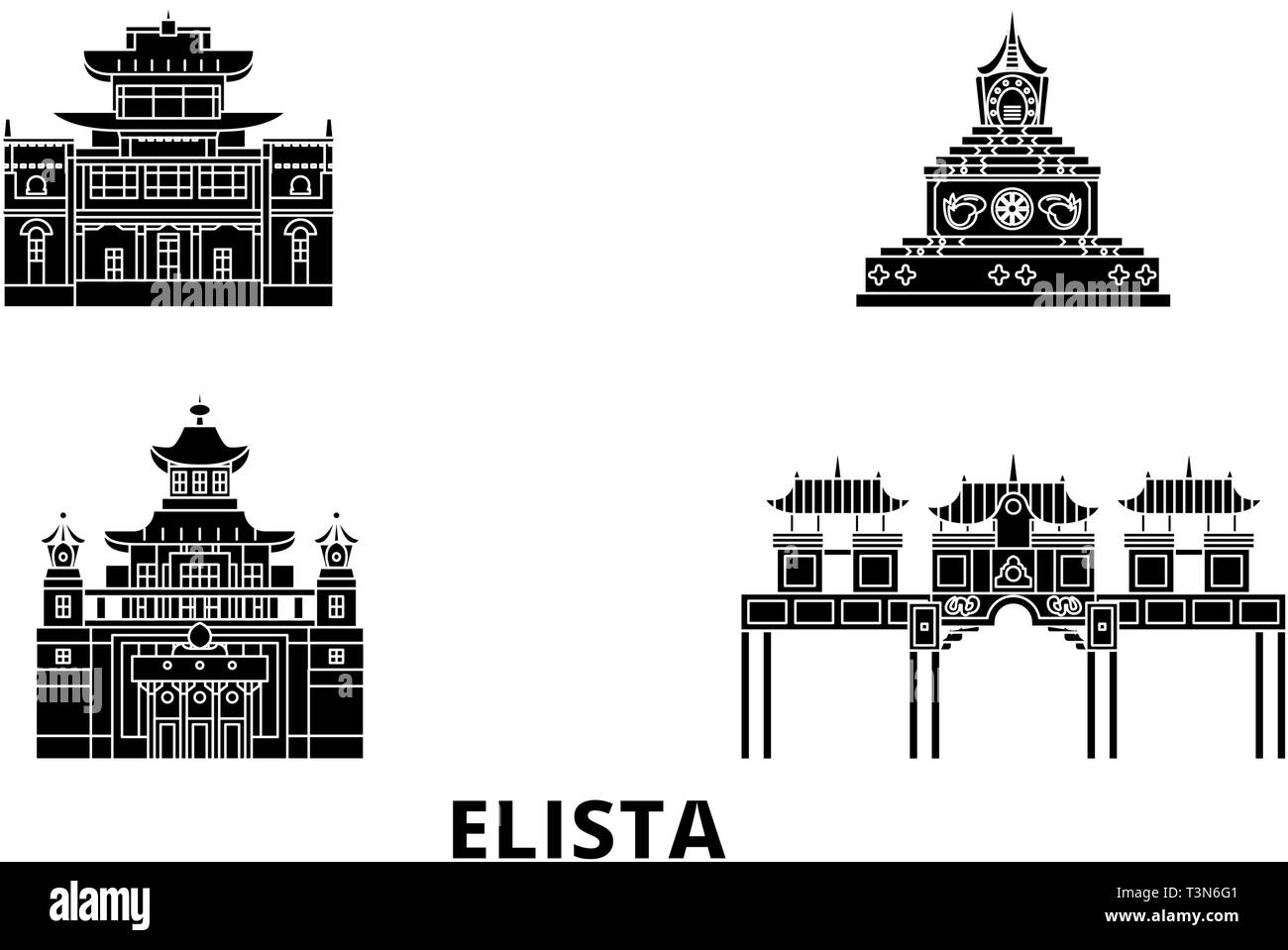 Russia, Elista flat travel skyline set. Russia, Elista black city vector illustration, symbol, travel sights, landmarks. Stock Vector