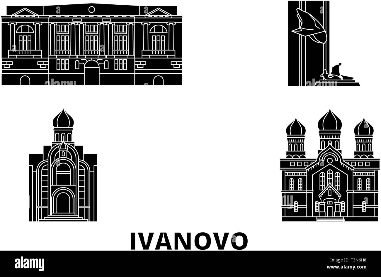 Russia, Ivanovo flat travel skyline set. Russia, Ivanovo black city ...
