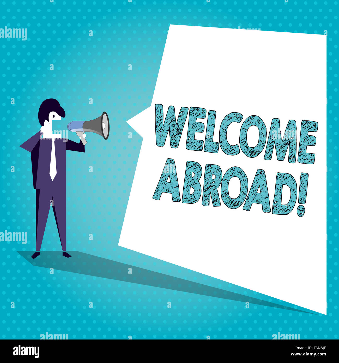 Text sign showing Welcome Aboard. Business photo text on board as on ship  train or plane captain welcoming Businessman Shouting on Megaphone and  Blank Stock Photo - Alamy