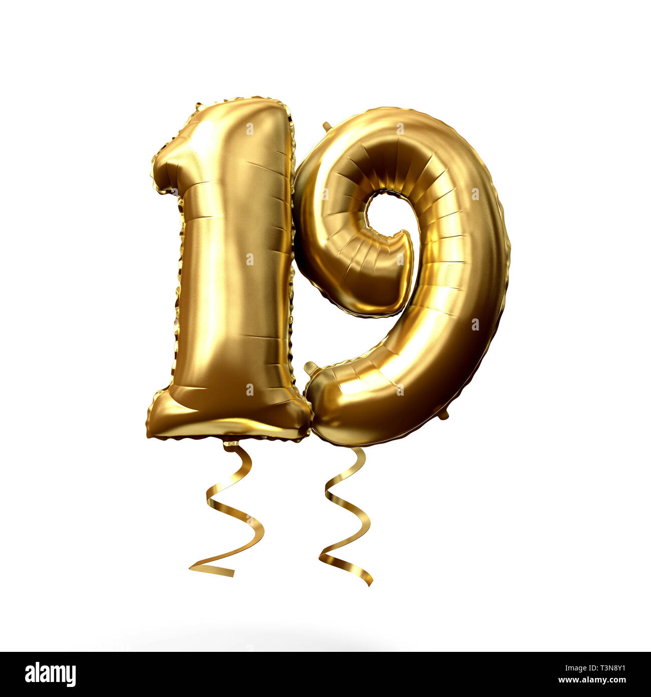 kaping beroemd erven Number 19 gold foil helium balloon isolated on a white background. 3D  Render Stock Photo - Alamy