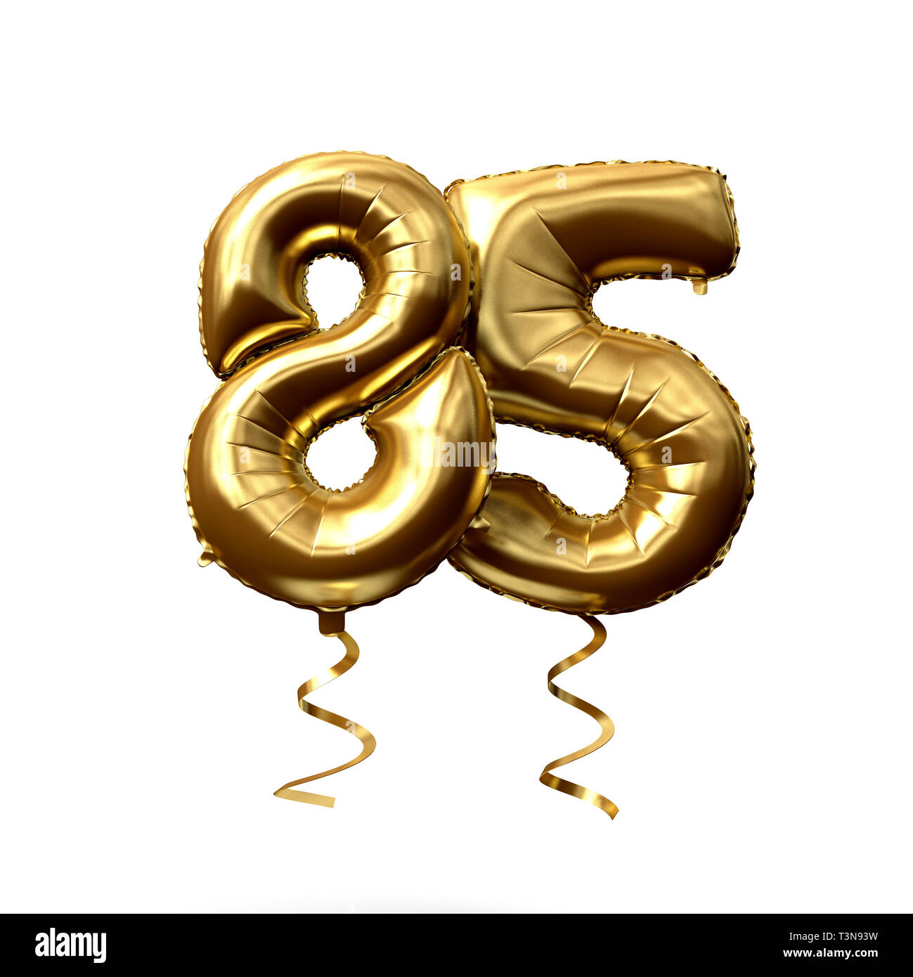 Number 85 gold foil helium balloon isolated on a white background. 3D  Render Stock Photo - Alamy