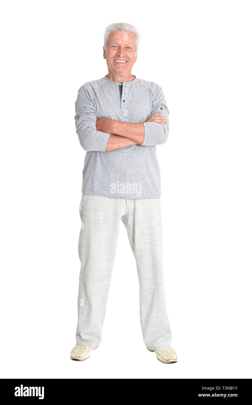 Portrait of senior man posing isolated on white background, full length ...