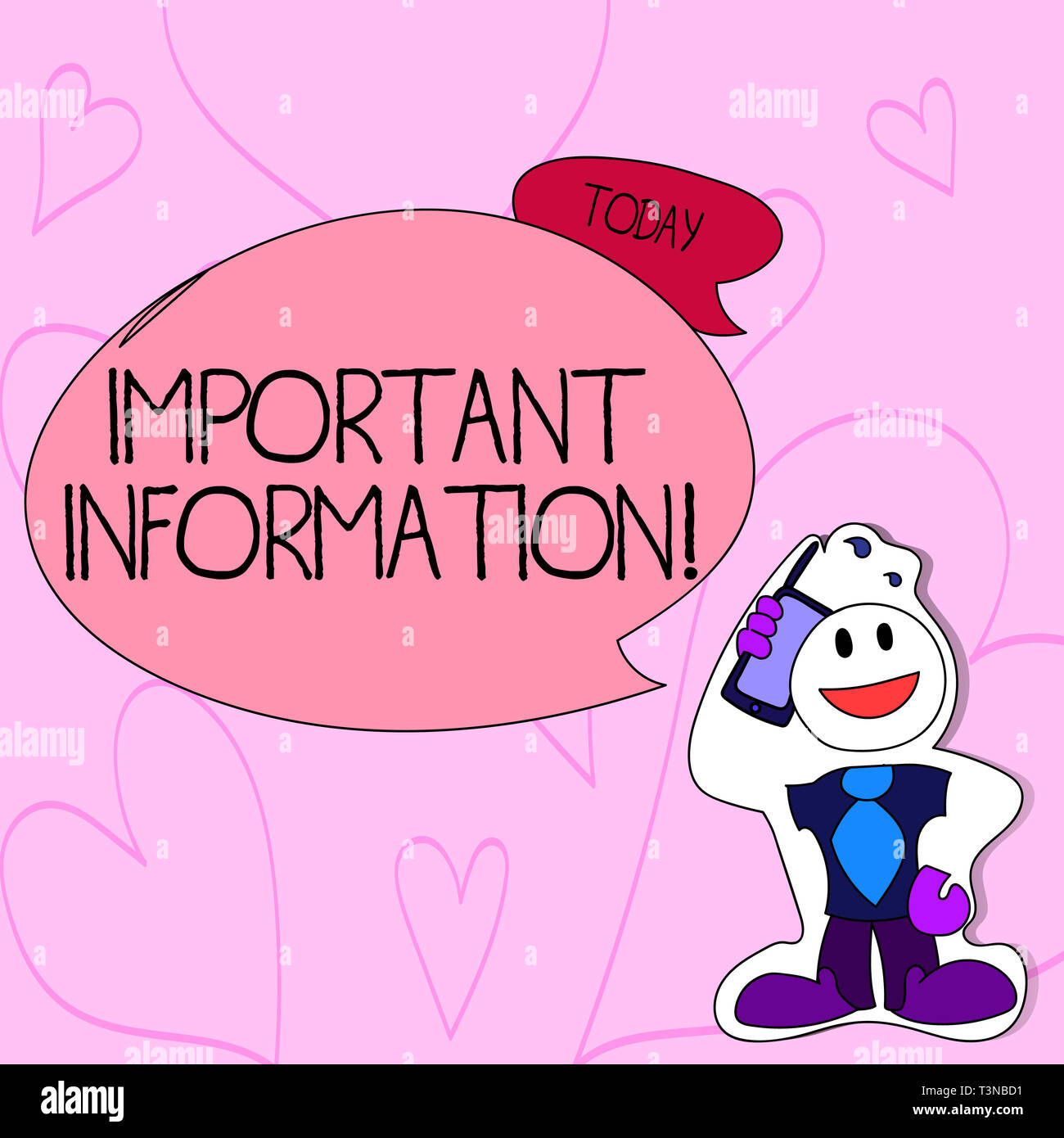 Text sign showing Important Information. Business photo text valuable facts provided about something or someone Smiley Face Man in Necktie Holding Sma Stock Photo