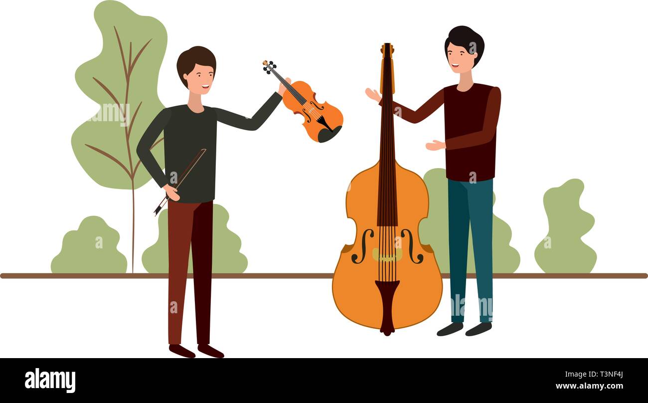 men with musical instruments in landscape Stock Vector Image & Art - Alamy