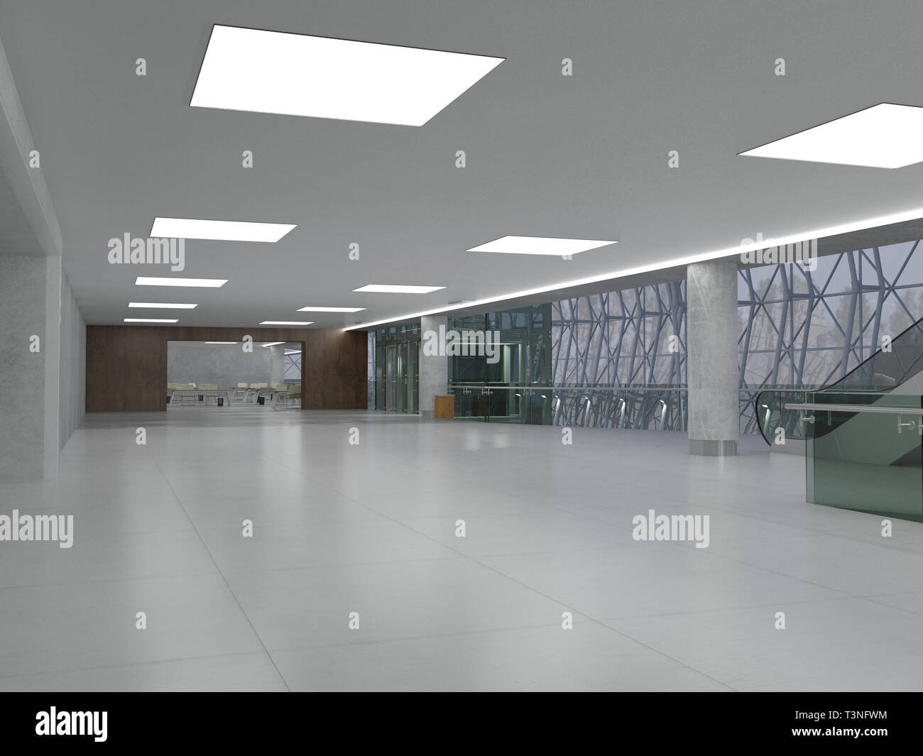 Public interior of the hall. 3d render Stock Photo - Alamy