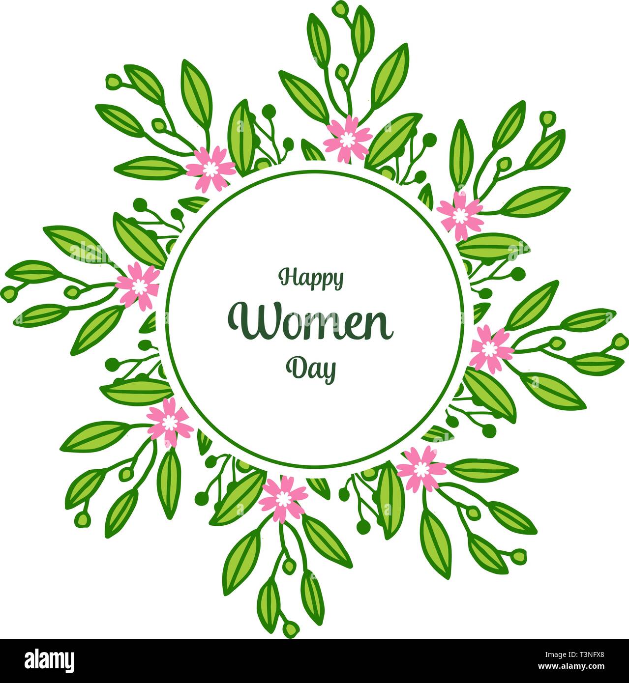 Vector illustration greeting card happy women day with elegant green ...