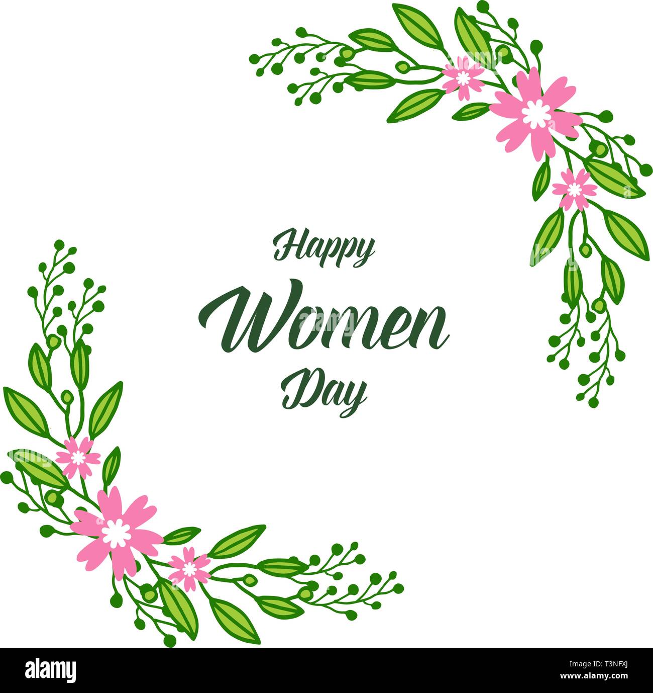Vector illustration greeting card happy women day with elegant green ...
