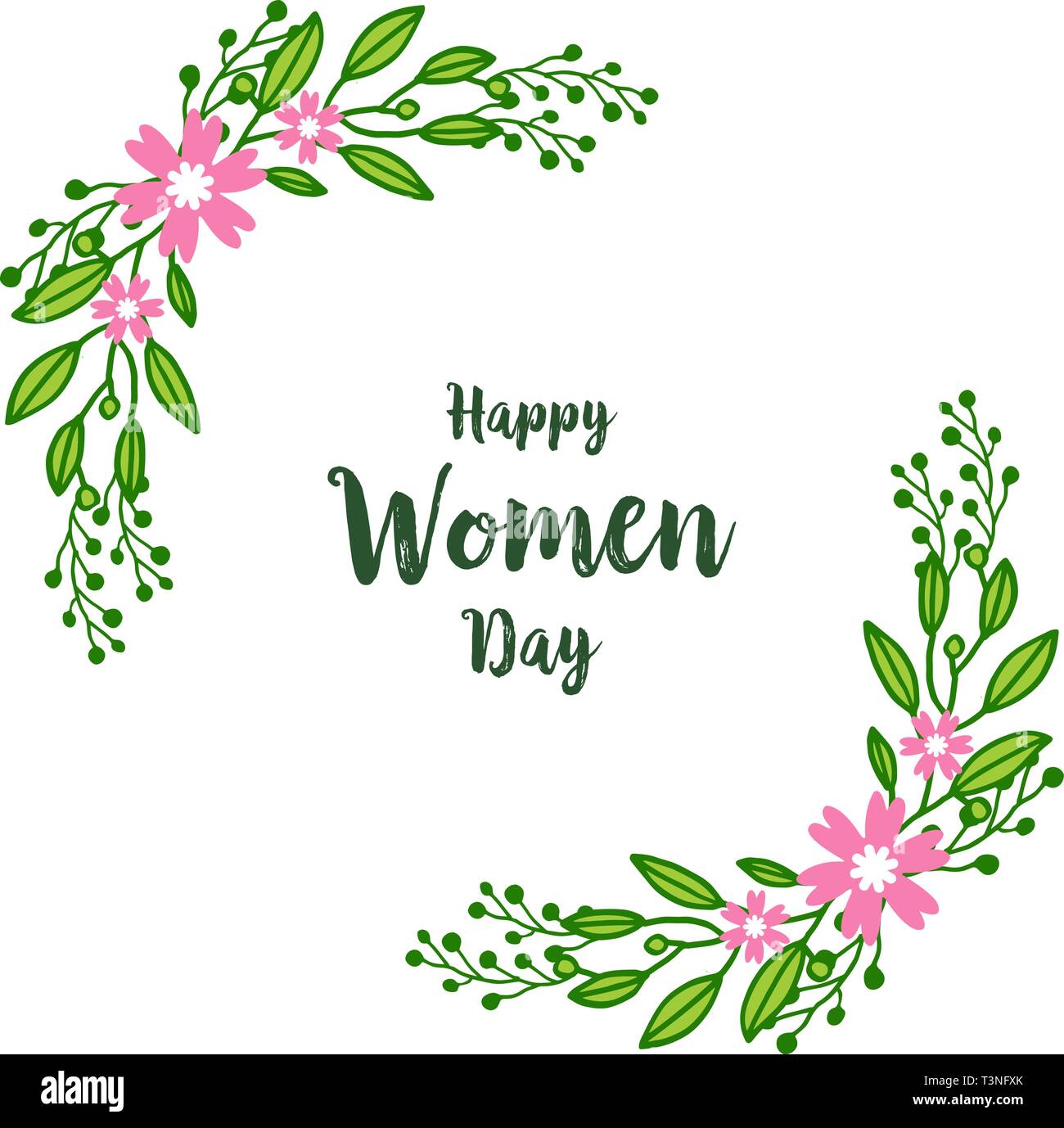 Vector illustration greeting card happy women day with elegant green ...