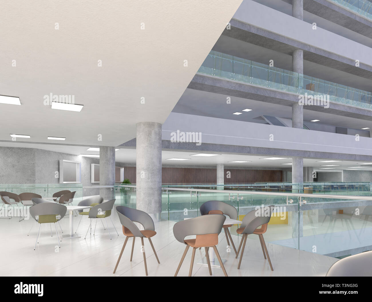 Public interior of the hall. 3d render Stock Photo - Alamy