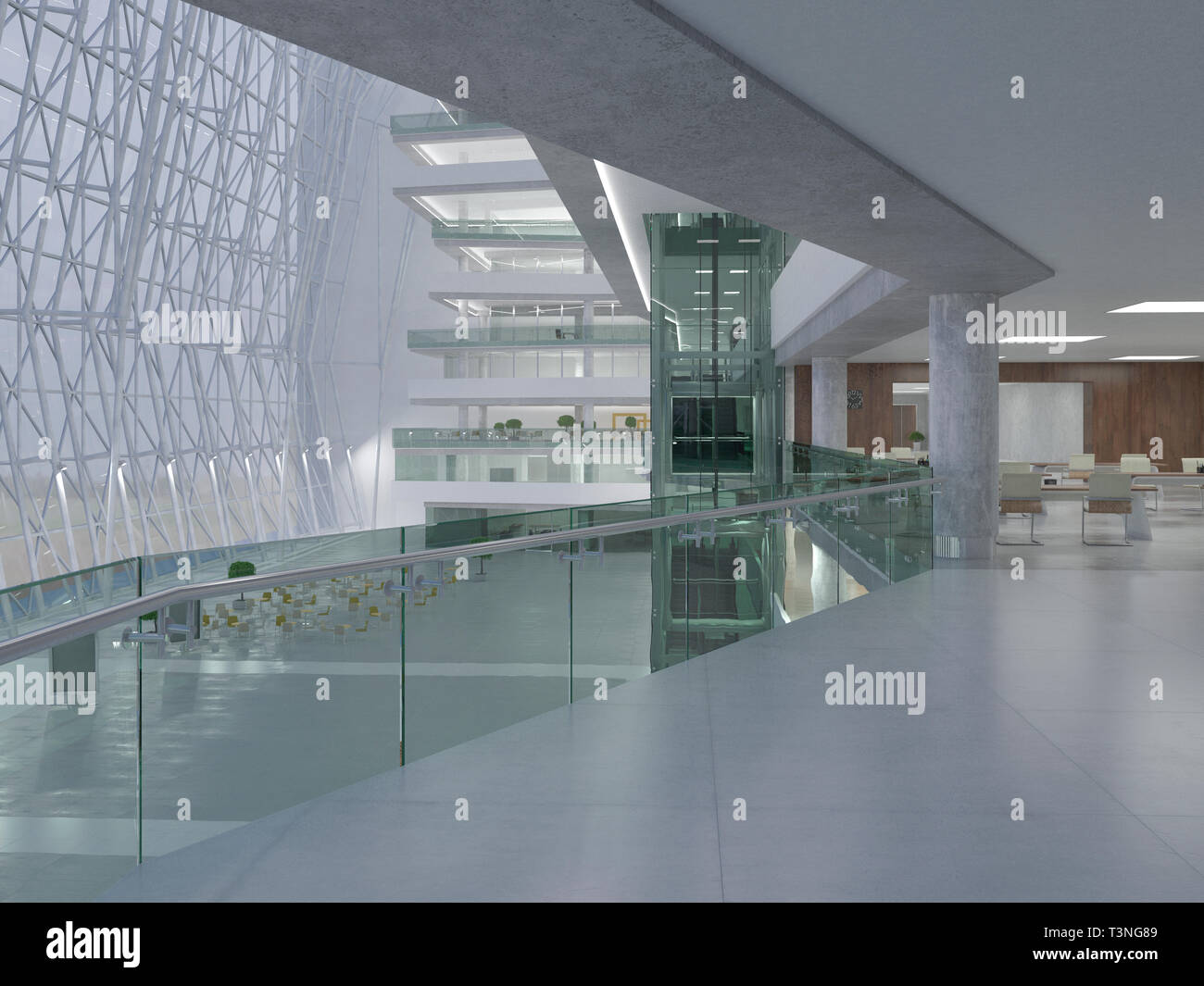 Public interior of the hall. 3d render Stock Photo - Alamy