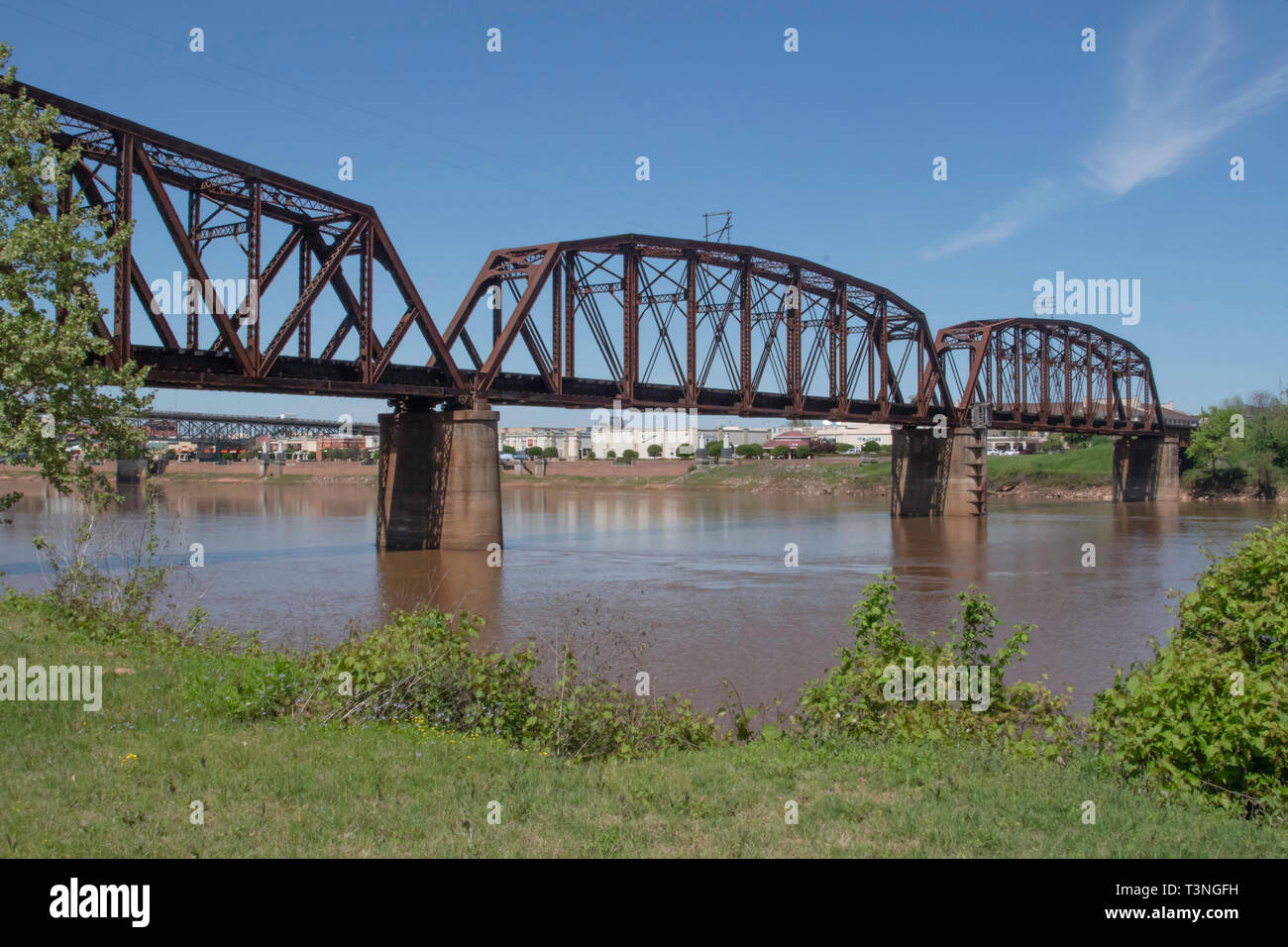 SHREVEPORT, LA., U.S.A. - April 9, 2019: This bridge was originally built by Illinois Central Railroad, but is now part of the Kansas City Southern sy Stock Photo